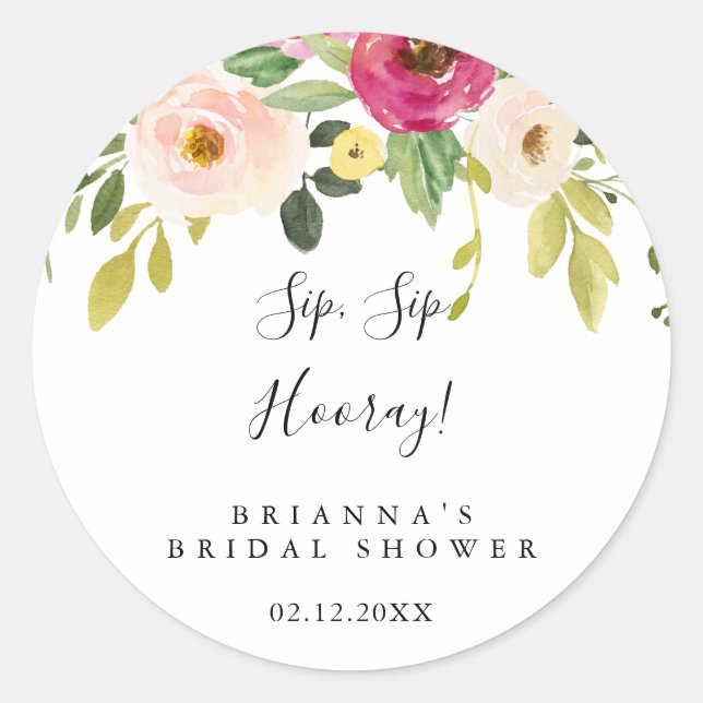 Sticker Rond Fête de mariage Floral Verdure Sip Sip Hourra (Devant)