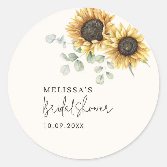 Sticker Rond Fête de mariage Florale d'Eucalyptus et Tournesol (Devant)