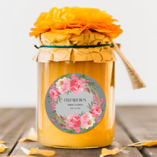 Sticker Rond Fête de mariage Florale Rose Aquarelle