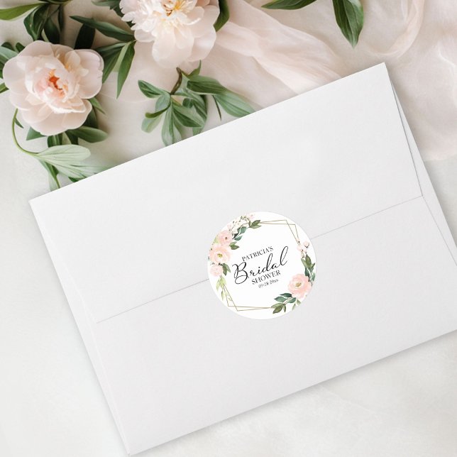 Sticker Rond Fête de mariage florale rose et géométrique dorée (Créateur téléchargé)