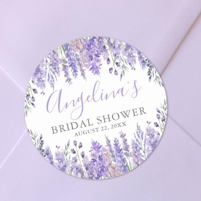 Sticker Rond Fête de mariage Florale Violette (Purple Floral Bridal Shower Classic Round Sticker)