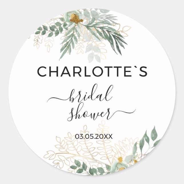 Sticker Rond Fête de mariage Greenery Gold (Devant)