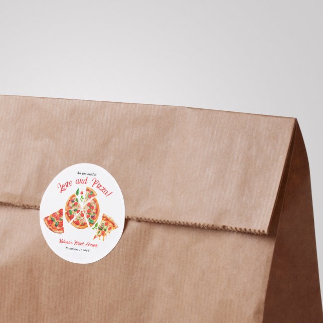 Sticker Rond Fête de Mariage Italienne Amour & Pizza Party Slic (Créateur téléchargé)