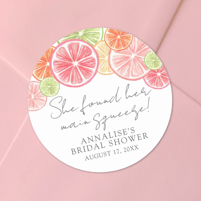 Sticker Rond Fête de mariage Main Squeeze Citrus (Main Squeeze Citrus Bridal Shower Classic Round Sticker)