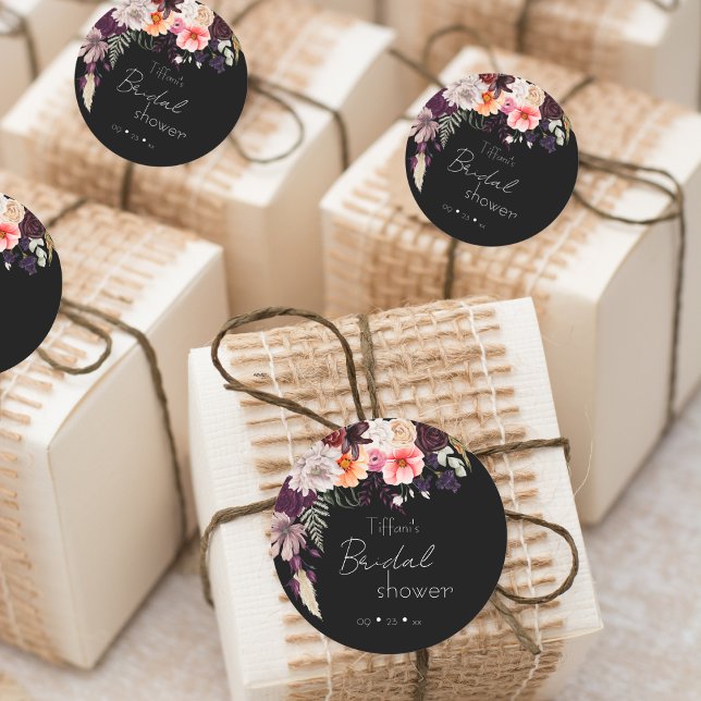Sticker Rond Fête de mariage moderne avec fleurs et verdure Moo (Créateur téléchargé)