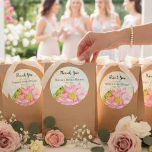 Sticker Rond Fête de Mariage Nénuphar Rose et Grenouille Arbori