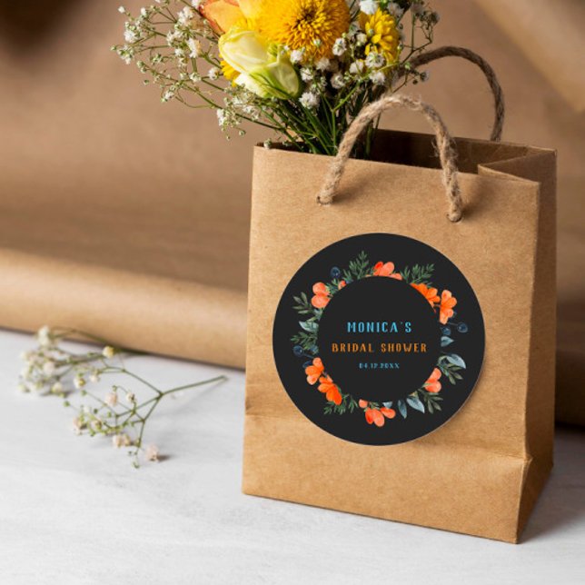 Sticker Rond Fête de mariage noir Blooming Botanicals (Créateur téléchargé)