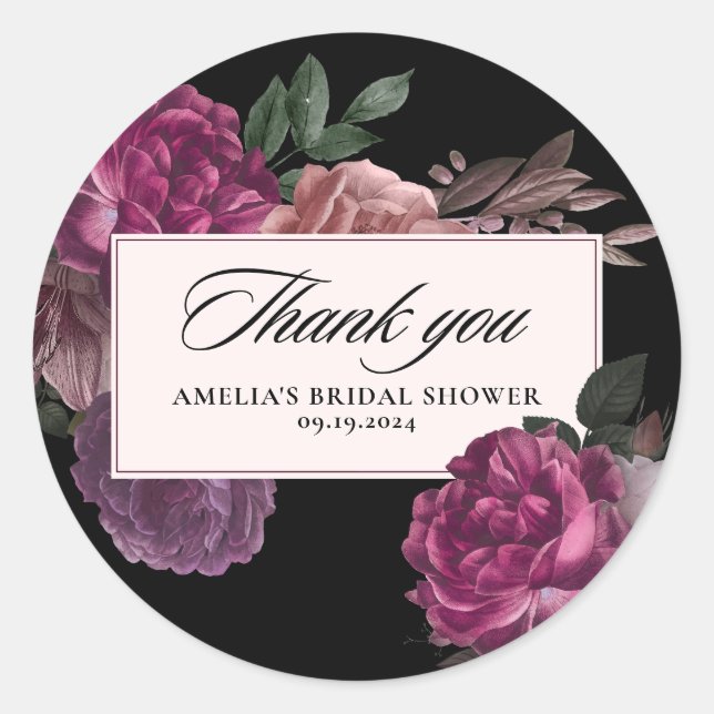 Sticker Rond Fête de mariage noir floral aquarelle sombre et or (Devant)
