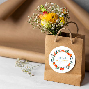 Sticker Rond Fête de mariage orange vert Blooming Botanicals
