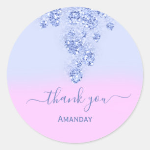 Sticker Rond Fête de mariage Paillettes Roses Merci Dusty