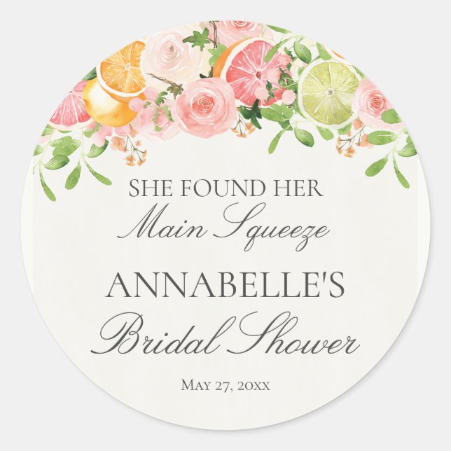 Sticker Rond Fête de mariage Pastel Citrus Floral Main Squeeze (Devant)