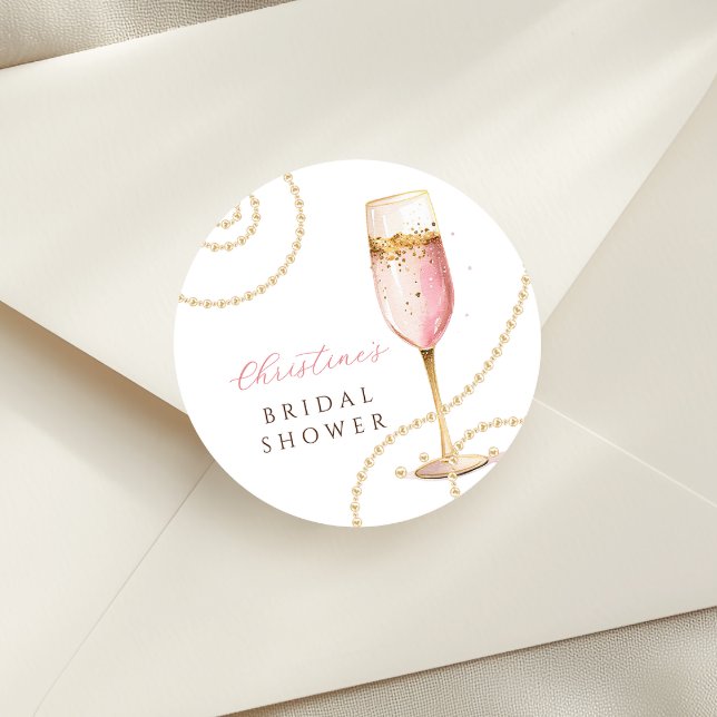 Sticker Rond Fête de Mariage Perles Prosecco (Créateur téléchargé)