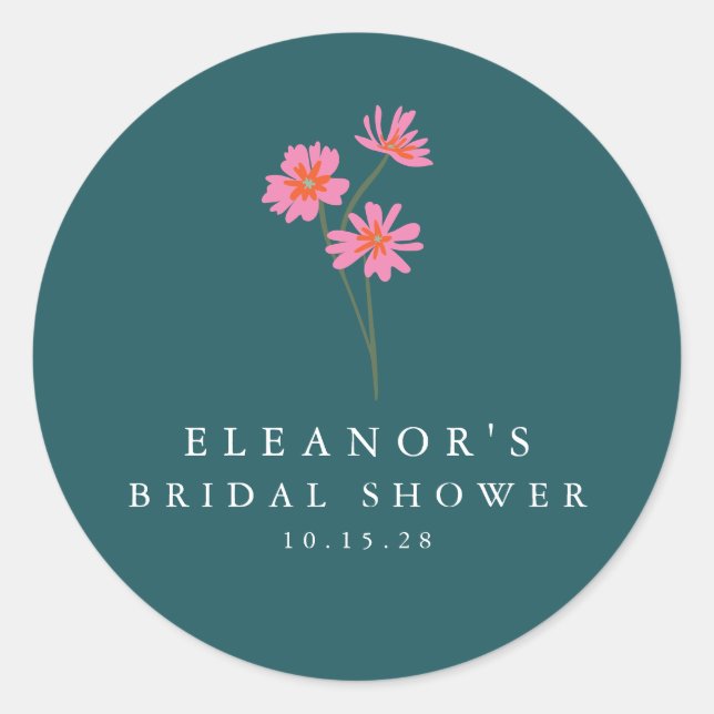 Sticker Rond Fête de mariage personnalisée Bohème Fleurs Rose T (Devant)