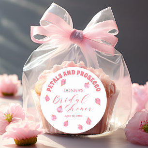 Sticker Rond Fête de mariage Petales et Prosecco Blush