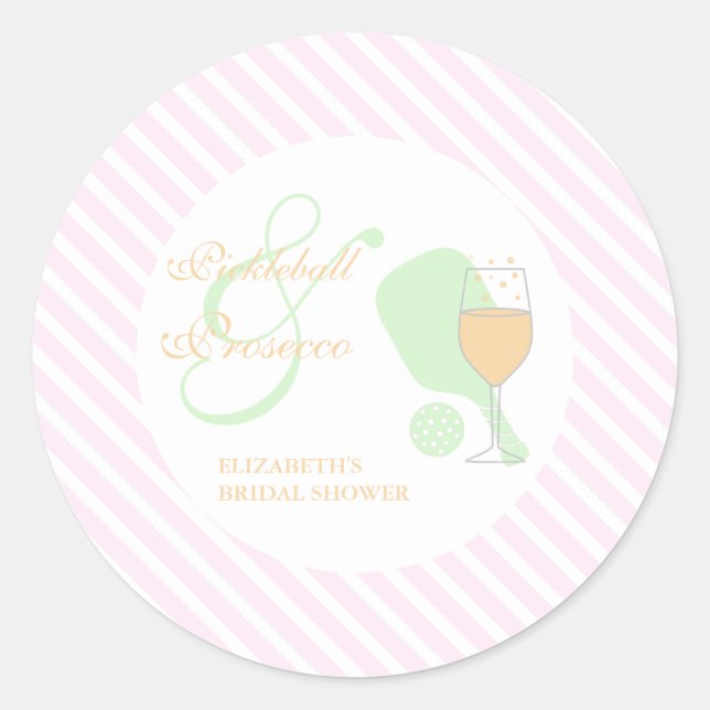 Sticker Rond Fête de mariage Pickleball et Prosecco (Devant)