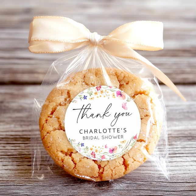 Sticker Rond Fête de Mariage Remerciements Fleuris Rose Élégant (Créateur téléchargé)