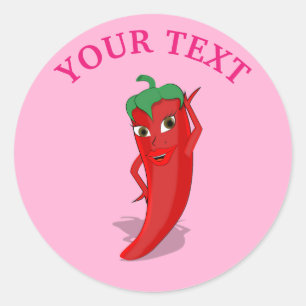 Sticker Rond Fête de mariage rose avec diva piment rouge