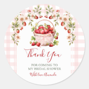 Sticker Rond Fête de mariage rose saumon Gingham Baie amoureuse