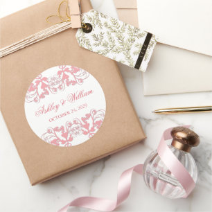 Sticker Rond Fête de mariage rose Vintage fleuri Favoriser