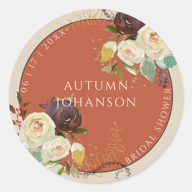 Sticker Rond Fête de Mariage Roses d'Automne (Devant)