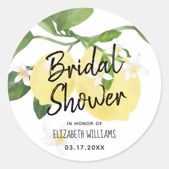 Sticker Rond Fête de mariage rustique aquarelle été citron (Devant)