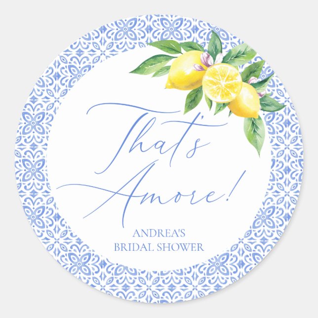 Sticker Rond Fête de mariage That's Amore Lemon Italian Blue Ti (Devant)
