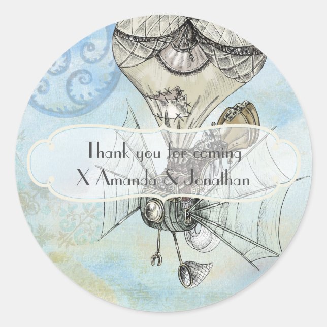 Sticker Rond Fête de mariage vintage Paris Steampunk (Devant)