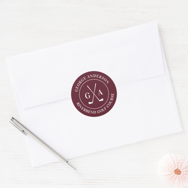 Sticker Rond Fête de Monogramme de Bâtons de Golf Personnalisés (Enveloppe)