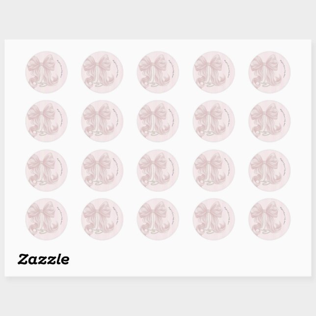 Sticker Rond Fête de naissance avec ruban rose et rayures  (Feuille)