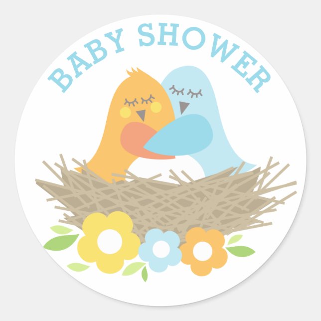 Sticker Rond Fête de naissance Baby Boy Nid de printemps (Devant)
