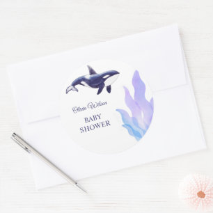 Sticker Rond Fête de naissance baleine orque aquarelle