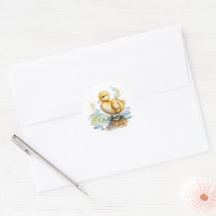Sticker Rond Fête de Naissance Bébé Caneton Mignon sans Genre