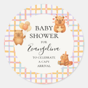Sticker Rond Fête de naissance bébé capybara aquarelle mignonne