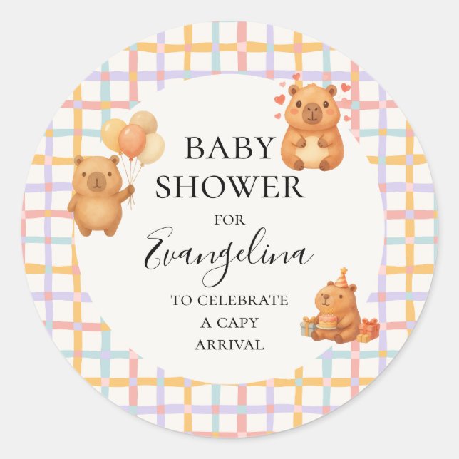 Sticker Rond Fête de naissance bébé capybara aquarelle mignonne (Devant)