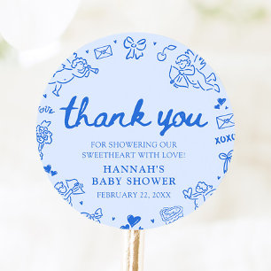 Sticker Rond Fête de naissance Bébé Chéri Dessinée à la Main po
