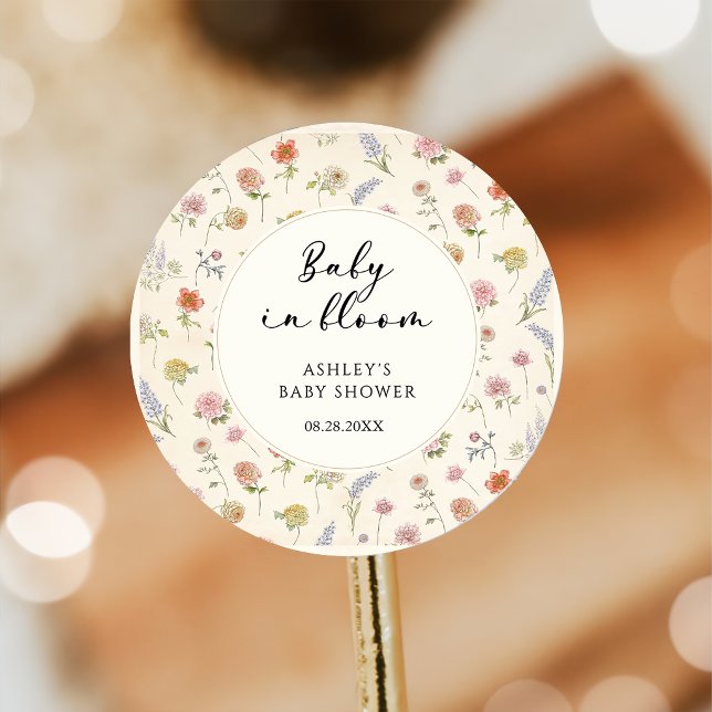 Sticker Rond Fête de naissance bébé floral en fleurs (Créateur téléchargé)