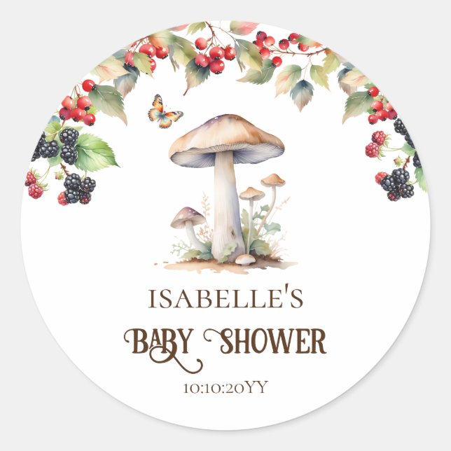 Sticker Rond Fête de naissance Champignon et Crapaudine de la F (Devant)