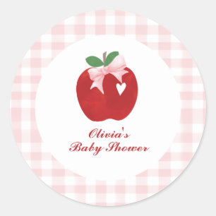 Sticker Rond Fête de naissance Coquette Bébé Fille Ruban Rose P