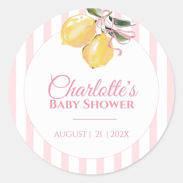 Sticker Rond Fête de naissance Coquette Lemon Rose (Devant)
