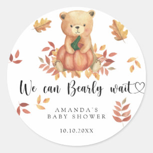 Sticker Rond Fête de naissance d'automne avec un ours en peluch