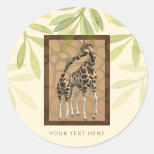Sticker Rond Fête de Naissance de Bébé au Zoo avec des Girafes 