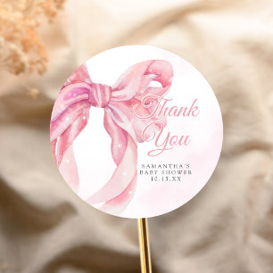 Sticker Rond Fête de naissance de bébé fille à l'arc rose