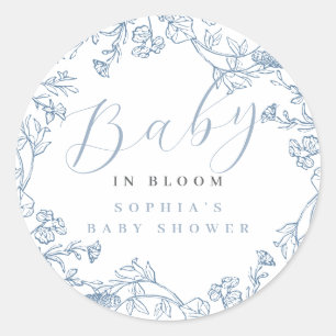 Sticker Rond Fête de naissance de bébé garçon fleuri vintage