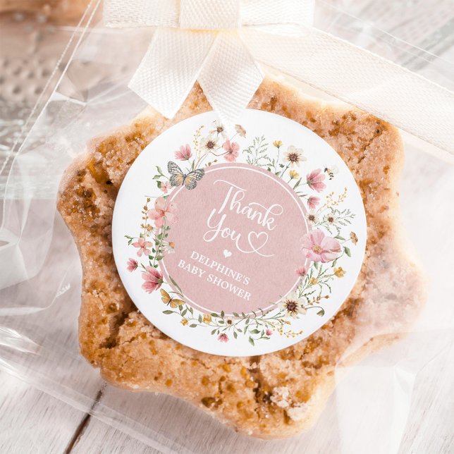 Sticker Rond Fête de naissance de fille Papillon Fleur sauvage  (Créateur téléchargé)