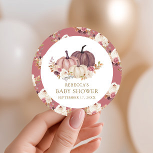 Sticker Rond Fête de Naissance de Fleur de Citrouille Rose Pous