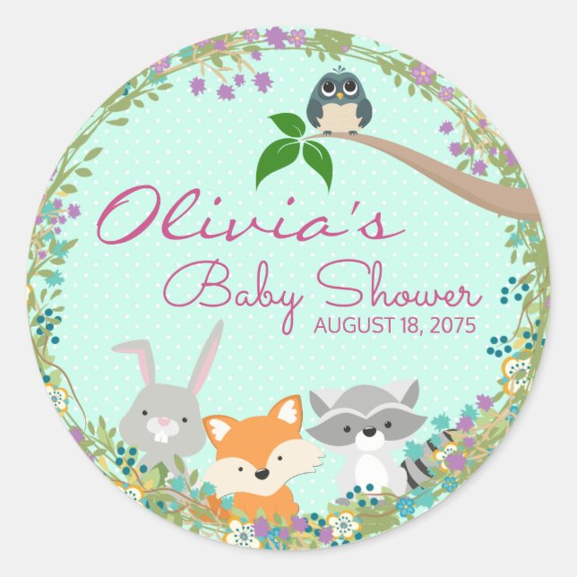 Sticker Rond Fête de naissance en forêt pour filles (Devant)
