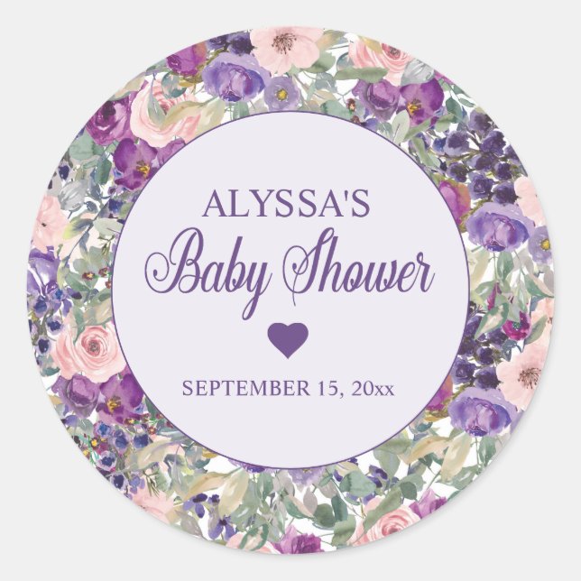 Sticker Rond Fête de naissance Fille Fleurs Rose Violet  (Devant)