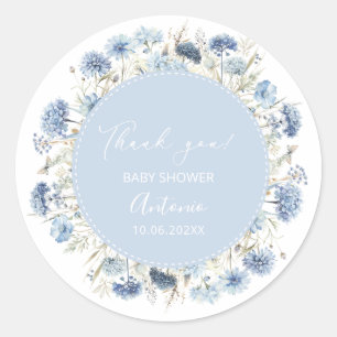 Sticker Rond Fête de naissance fille garçon aquarelle bleue