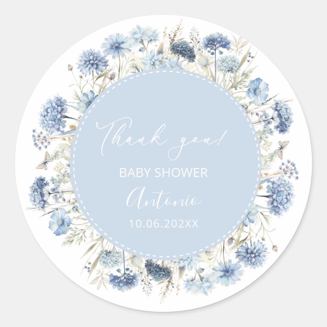 Sticker Rond Fête de naissance fille garçon aquarelle bleue (Devant)