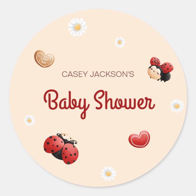 Sticker Rond Fête de Naissance Fleur de coccinelle Mignonne (Devant)